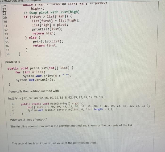 QuickSort uses the following partition function: 8 | Chegg.com