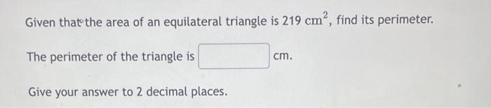find the area of equilateral triangle of perimeter 30 cm