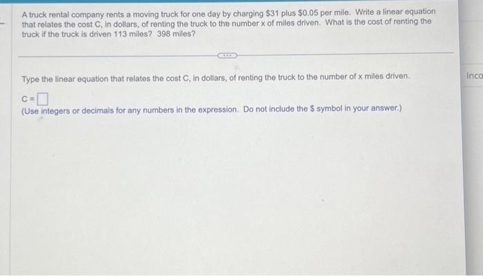 Solved A truck rental company rents a moving truck for one | Chegg.com
