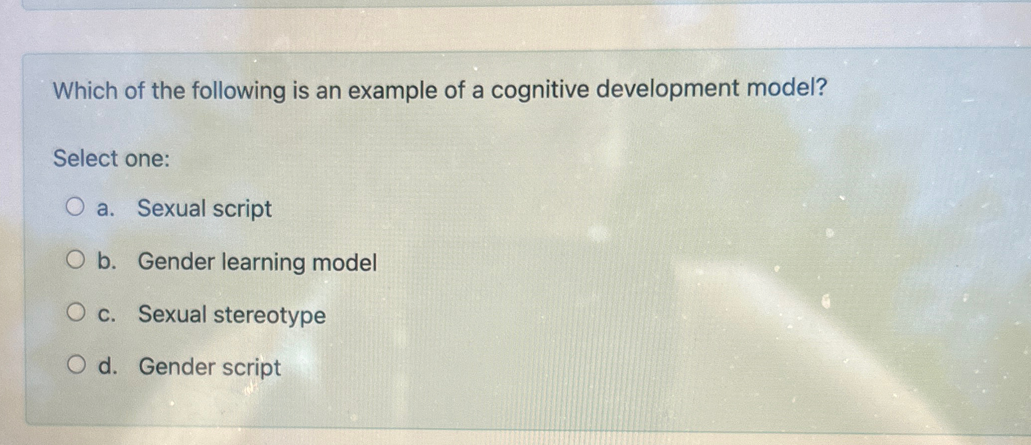 Solved Which of the following is an example of a cognitive | Chegg.com