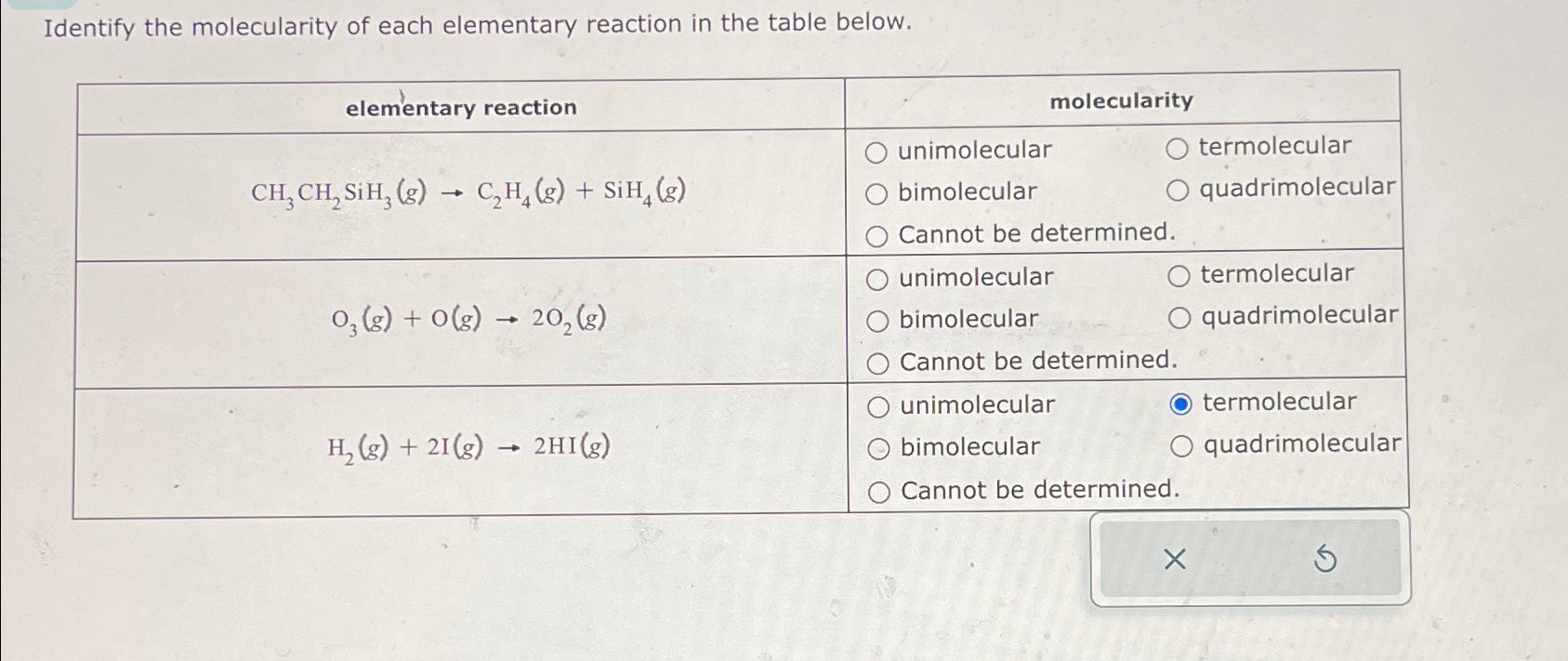 Solved Identify the molecularity of each elementary reaction