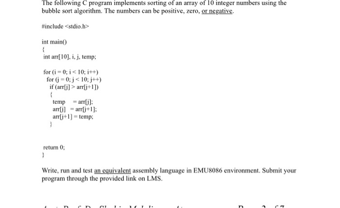 Solved The following C program implements sorting of an | Chegg.com