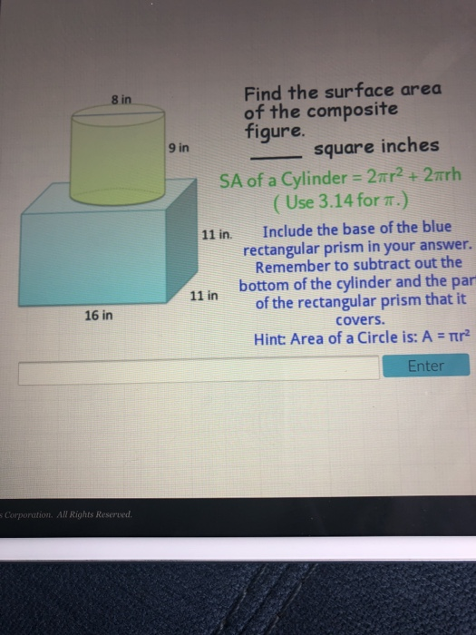 Solved 8 in Find the surface area of the composite figure. 9 | Chegg.com