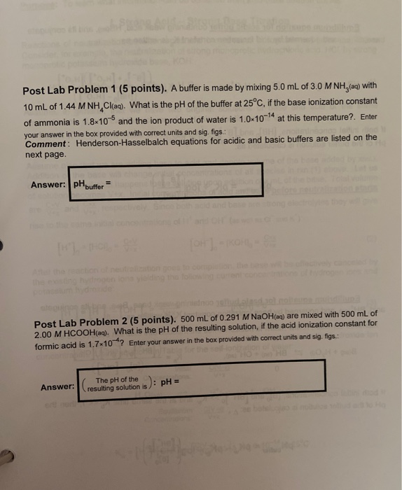 Solved Post Lab Problem 1 (5 points). A buffer is made by | Chegg.com
