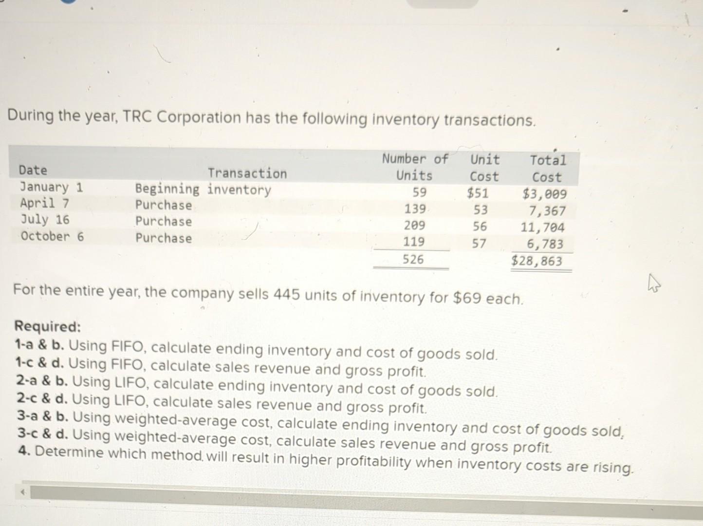 Solved During The Year, TRC Corporation Has The Following | Chegg.com