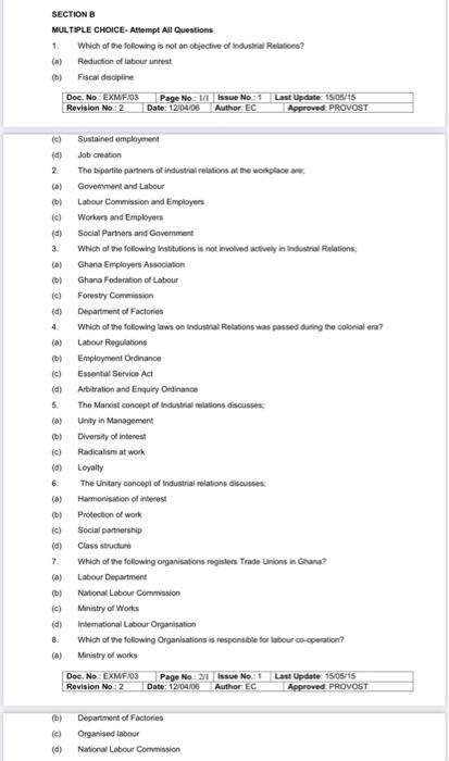 SECTION B MULTIPLE CHOICE- Attempt All Questions 1 | Chegg.com