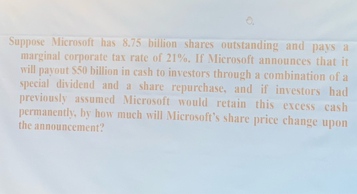 Solved Suppose Microsoft Has 8.75 Billion Shares Outstanding | Chegg.com