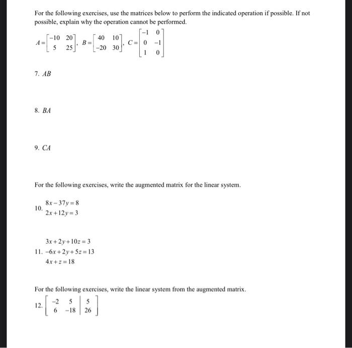 Solved For The Following Exercises, Use The Matrices Below | Chegg.com