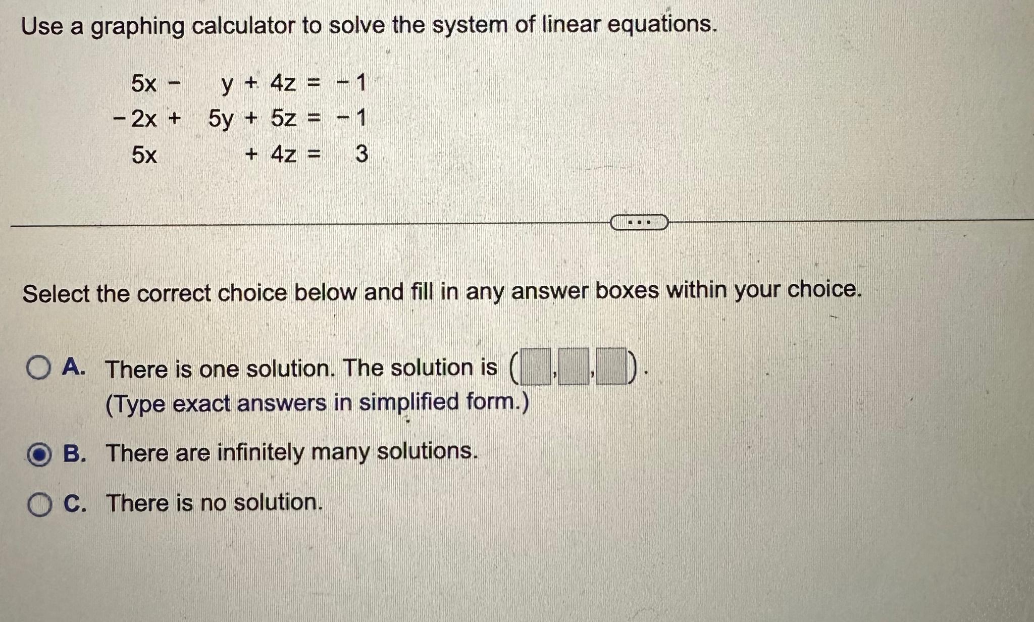 Solved Use a graphing calculator to solve the system of | Chegg.com