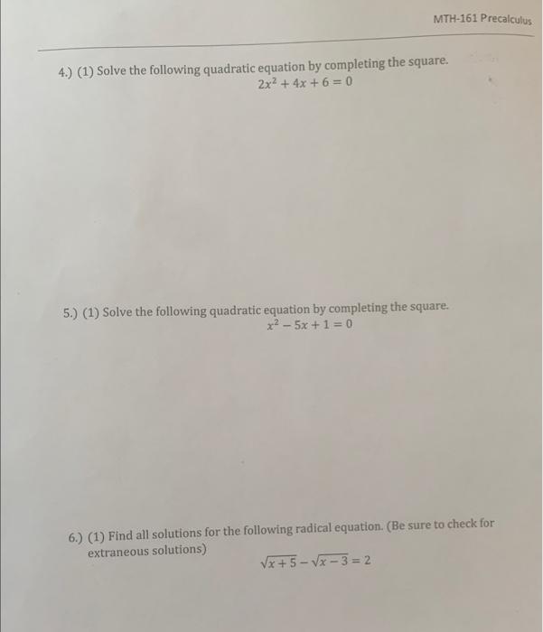 Solved 4.) (1) Solve the following quadratic equation by | Chegg.com