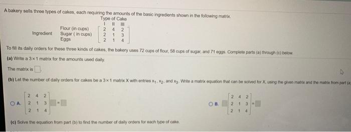 Solved A bakery sells three types of cakes, each requiring | Chegg.com
