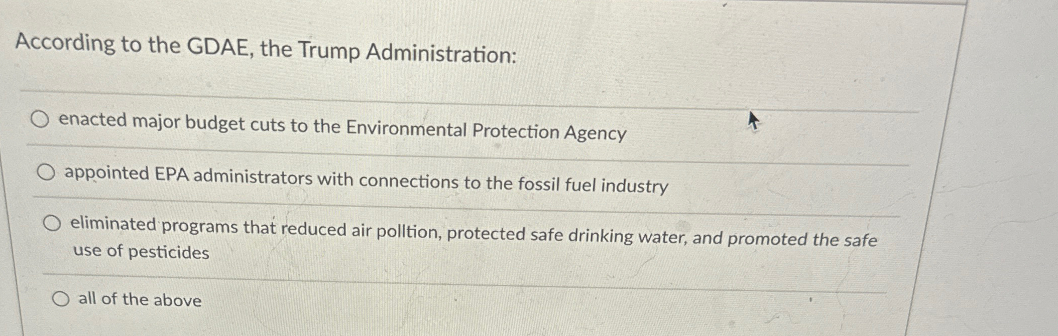 Solved According to the GDAE, the Trump Administration: | Chegg.com