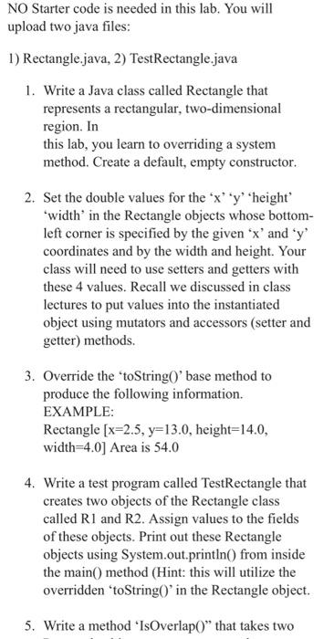 Solved 1) Rectangle.java, 2) TestRectangle.java 1. Write A | Chegg.com