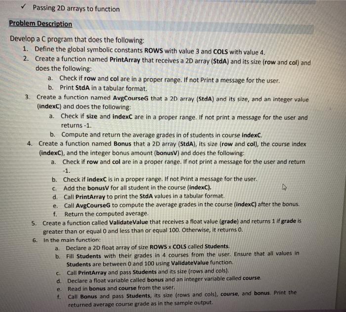 Solved Passing 2D arrays to function Problem Description | Chegg.com