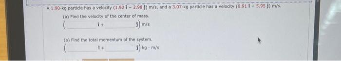 Solved A 1.90-kg Particle Has A Velocity (1.92i−2.98j)m/s, | Chegg.com