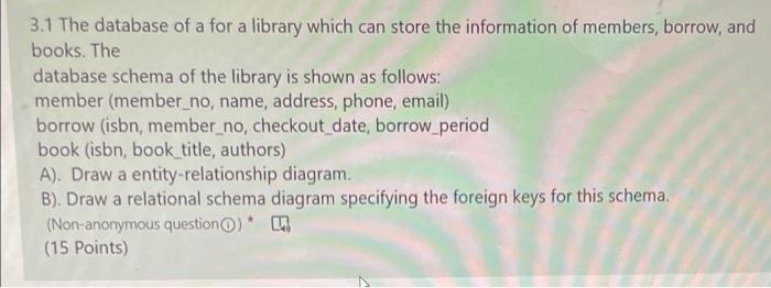 Solved 3.1 The database of a for a library which can store | Chegg.com