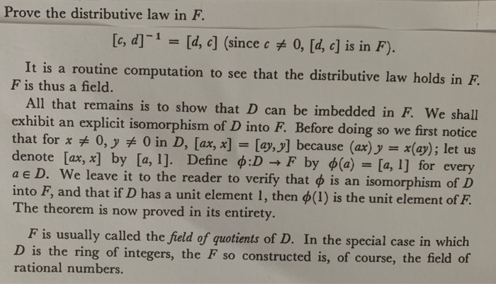 Solved Prove the distributive law in F. [c, d] -1 = [d, c] | Chegg.com
