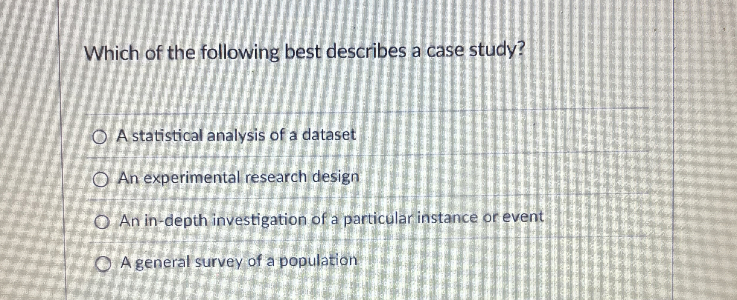 Solved Which of the following best describes a case study?A