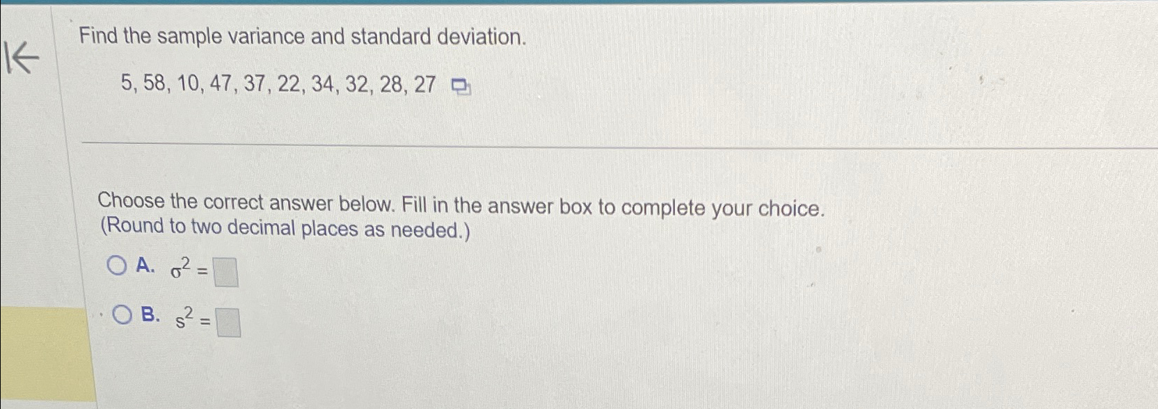 Solved Find the sample variance and standard | Chegg.com