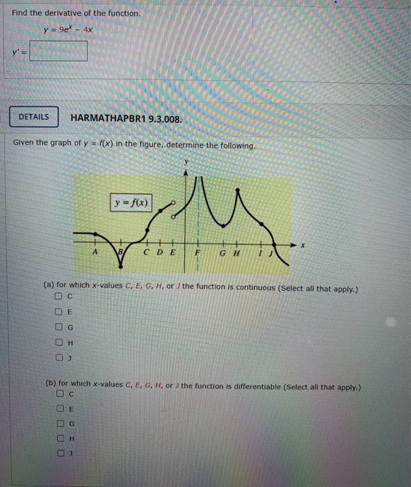 Solved Find The Derivative Of The Function Y Get 4x Chegg Com