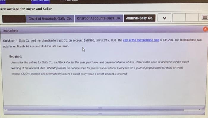 Solved On March 1, Sally Co. sold merchandiee to Buck Co, on | Chegg.com