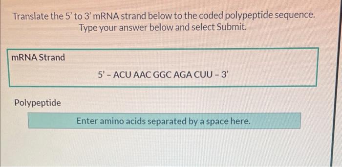 Solved Translate the 5′ to 3′ mRNA strand below to the coded | Chegg.com