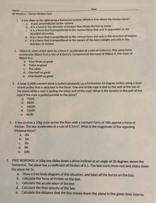 ap physics 1 homework horizontal forces