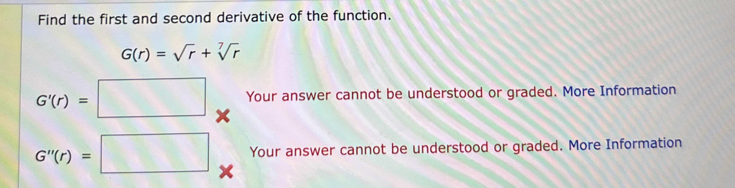 Solved Find the first and second derivative of the | Chegg.com