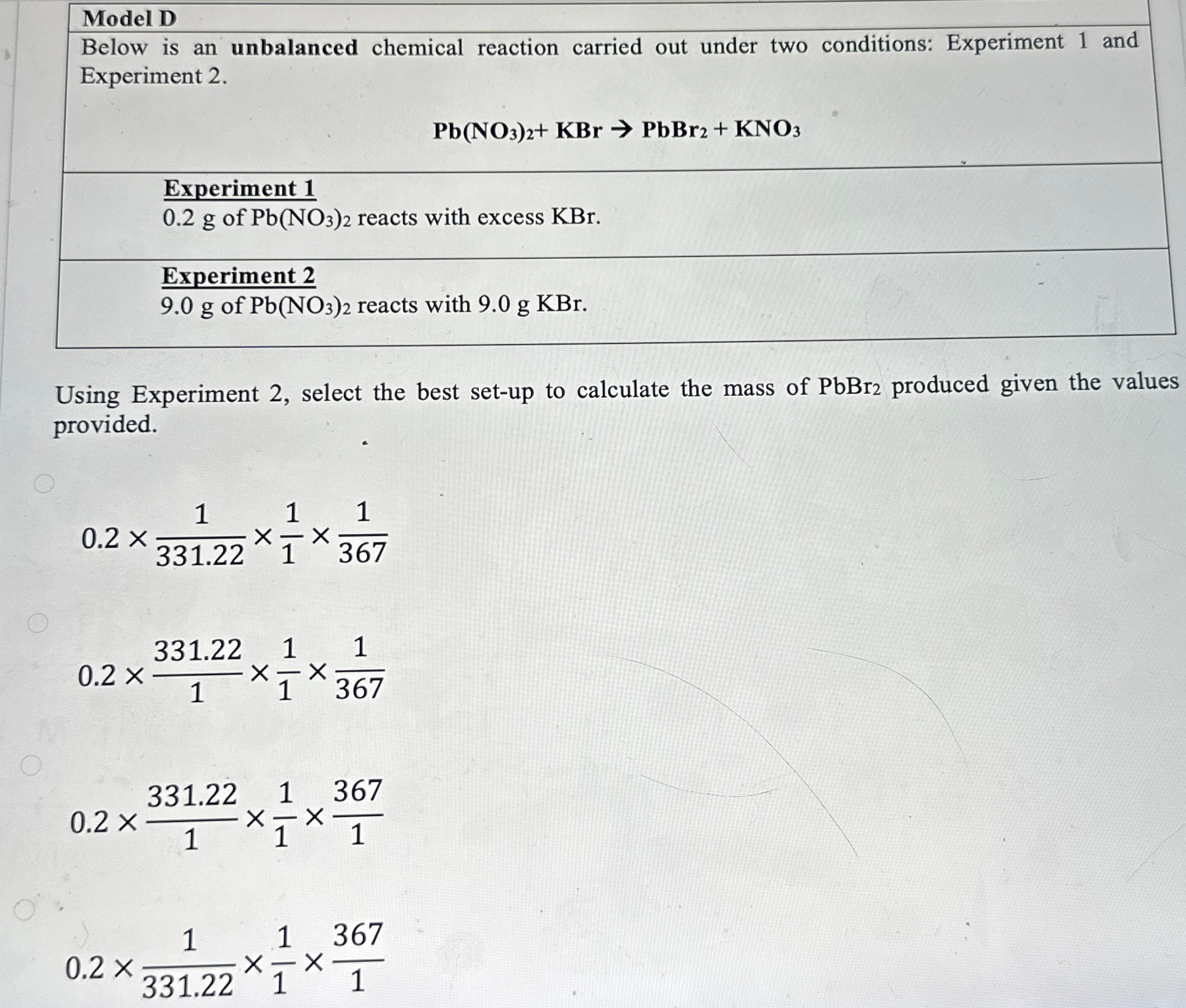 Solved Using Experiment 2, ﻿select the best set-up to | Chegg.com