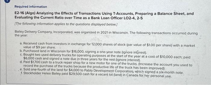 Solved Required information E2-16 (Algo) Analyzing the | Chegg.com
