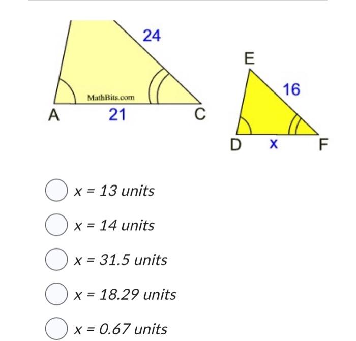 Solved Triangle ABC is similar to triangle DEF (shown | Chegg.com