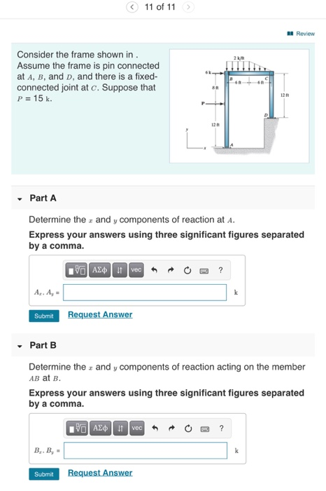 Solved 11 of 11 Review Consider the frame shown in. Assume | Chegg.com