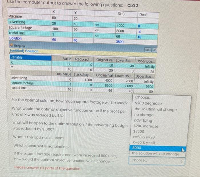 Solved Use the computer output to answer the following | Chegg.com