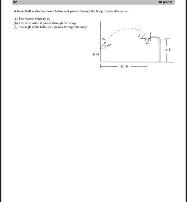 Solved Q2 10 points A basketball is shot as shown below and