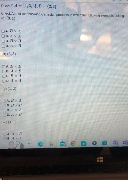 Solved (1 Point) A={1,3,5},B={2,3} Check ALL Of The | Chegg.com