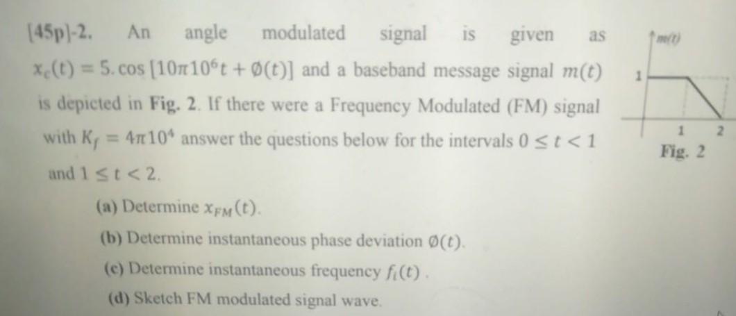 Solved as 1 2 1 Fig. 2 [45p)-2. An angle modulated signal IS | Chegg.com