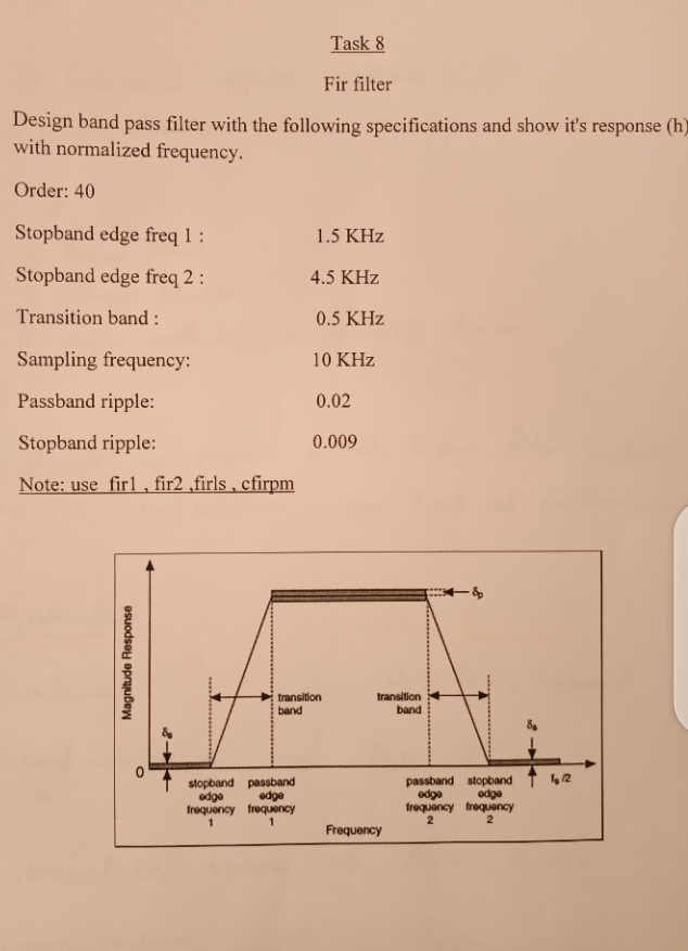 Task 8 Fir filter Design band pass filter with the | Chegg.com