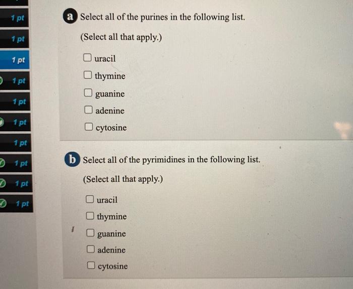 Choose The Three Components Of Nucleotides Select Chegg Com