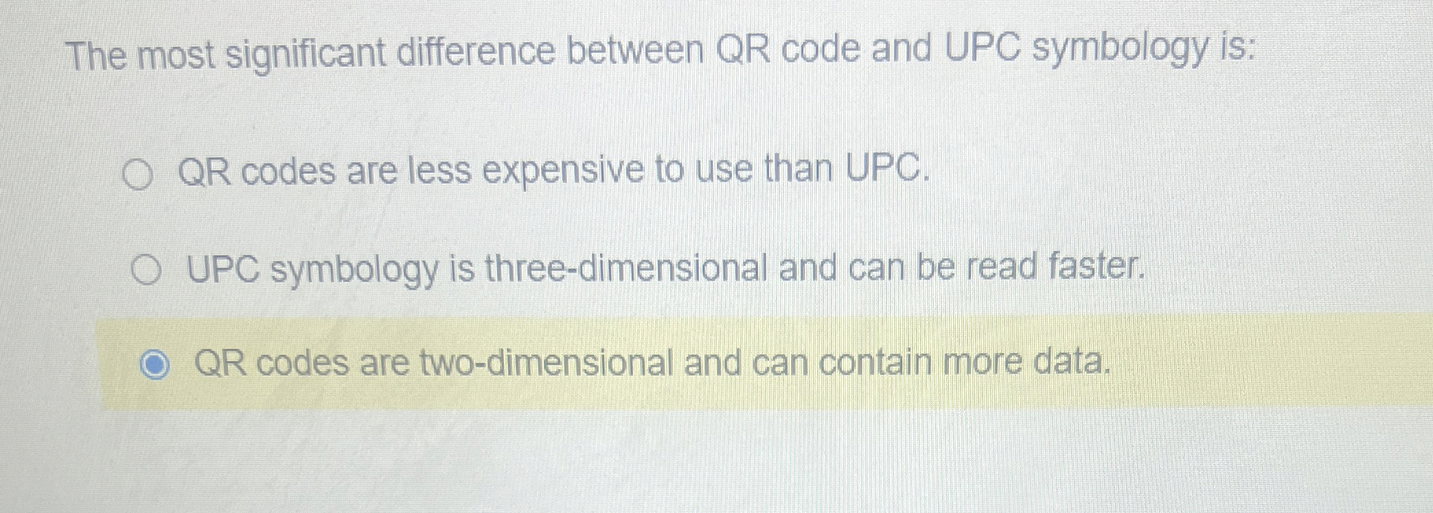 Solved The most significant difference between QR code and | Chegg.com