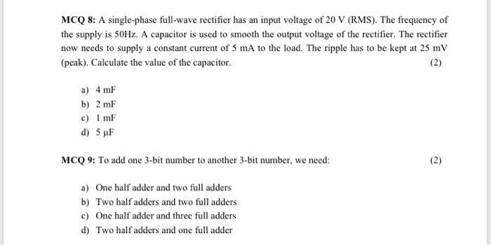 Solved Mcq 8: A Single-phase Full-wave Rectifier Has An 