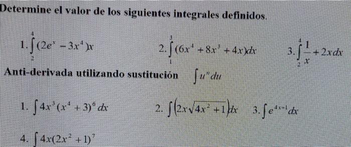 Solved Determine El Valor De Los Siguientes Integrales | Chegg.com