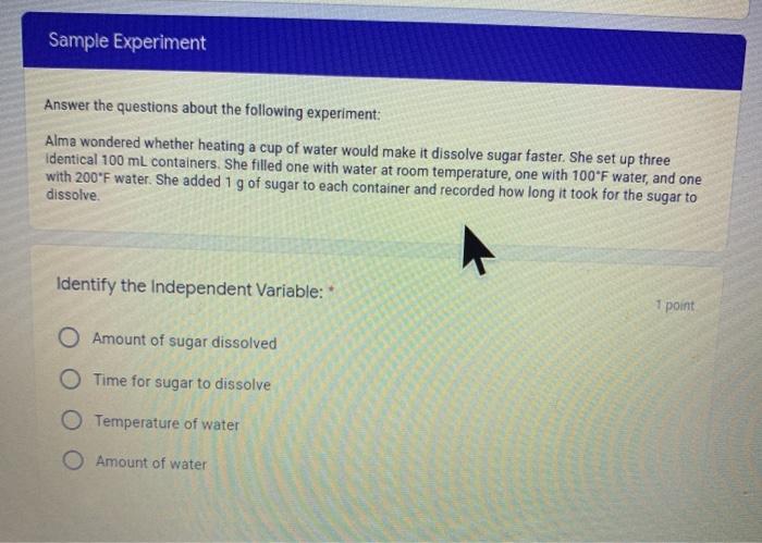 Solved Sample Experiment Answer the questions about the | Chegg.com