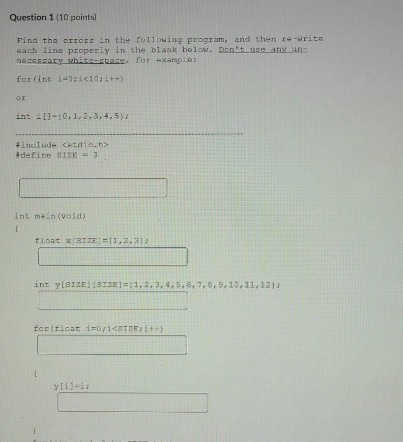 Solved Question 1 (10 points) Find the errors in the | Chegg.com