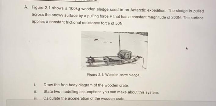 Solved A. Figure 2.1 shows a 100kg wooden sledge used in an | Chegg.com