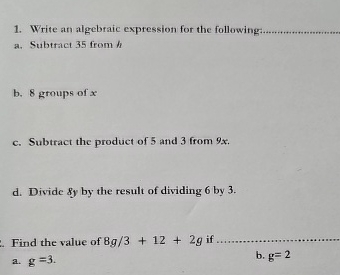 Solved Write an algebraic expression for the following: q,a. | Chegg.com