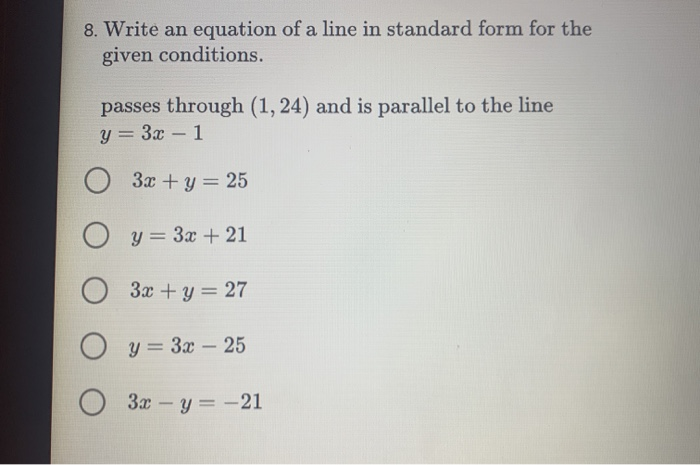 Solved 8. Write an equation of a line in standard form for | Chegg.com