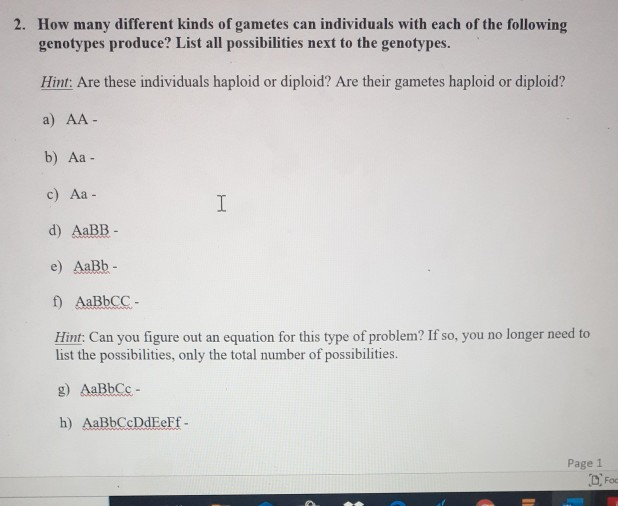 Solved 2. How many different kinds of gametes can