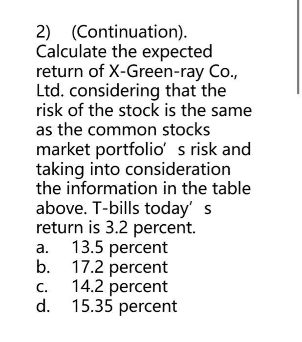 Solved 1) Based on the foregoing table, calculate