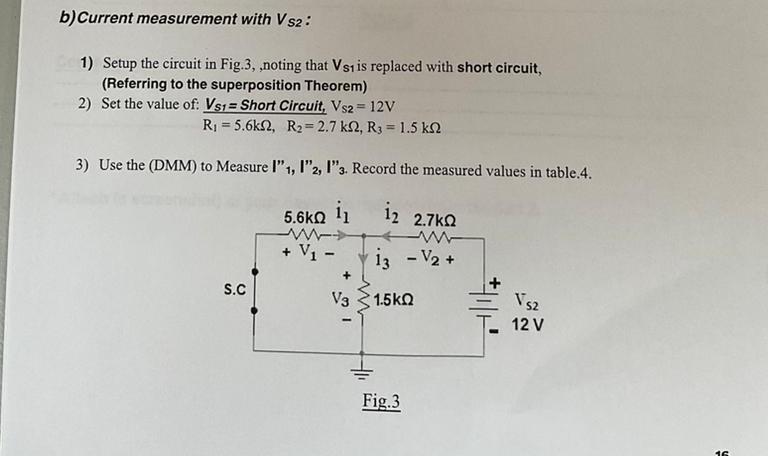 Solved B) Current Measurement With Vs2 : 1) Setup The | Chegg.com