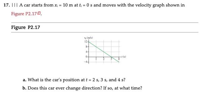 Solved 17. 111 A Car Starts From X; = 10 M At T; = 0 S And 